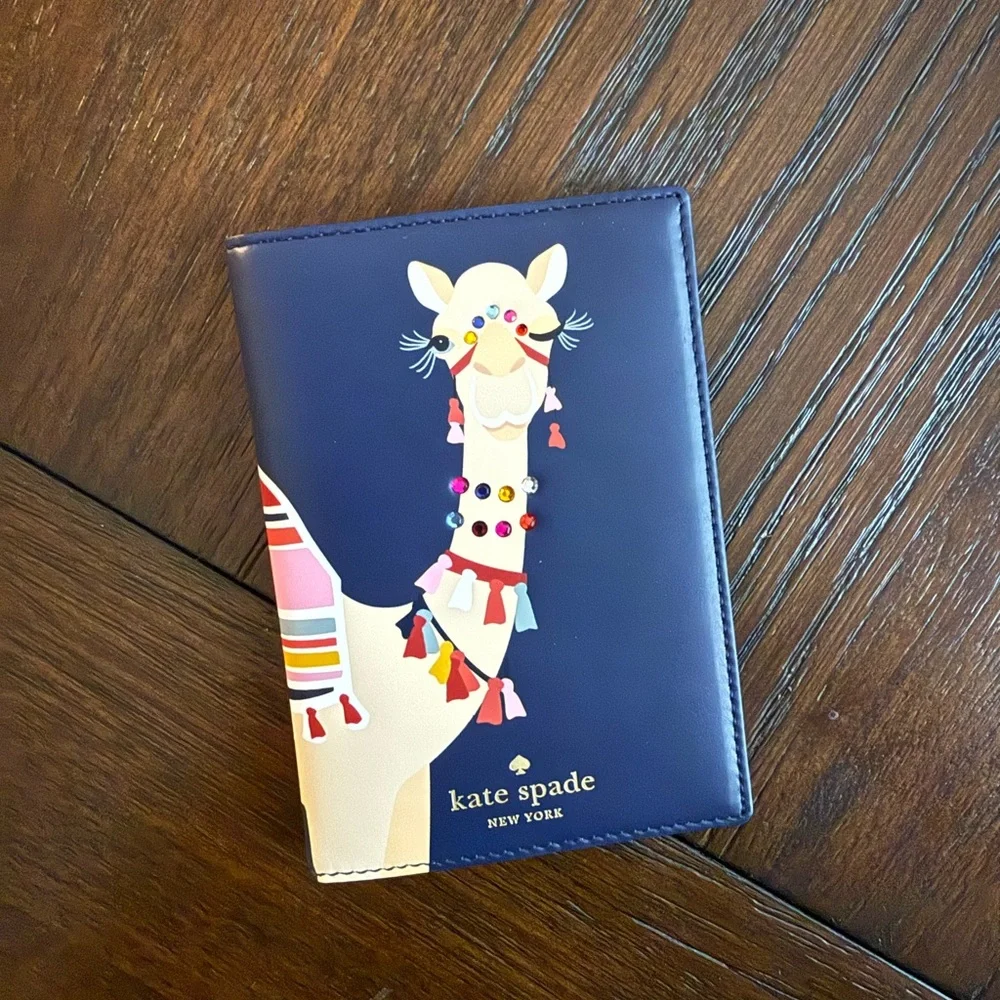 NEW Kate Spade Blue Camel Passport Holder - Picture 1 of 4